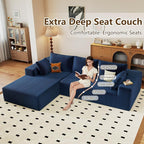 96" Modular Sectional Couch, Boneless L Shaped Cloud Sofa with Chaise Lounge, Corduroy Upholstered Couches Memory Foam Deep Seat, No Assembly Required, Ideal for Living Room(Blue, Left Facing)