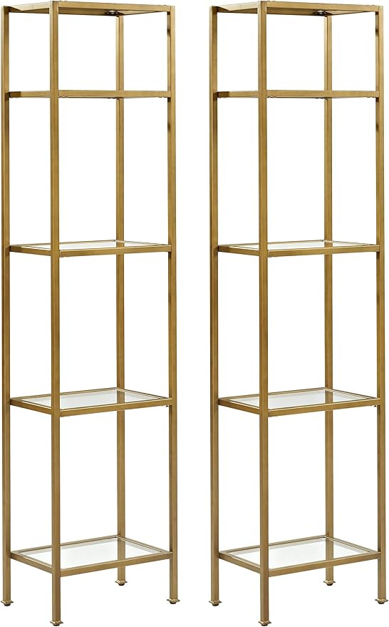 Crosley Furniture Aimee 2-Piece Bookshelf Set with Glass Shelves, Bookcase St...