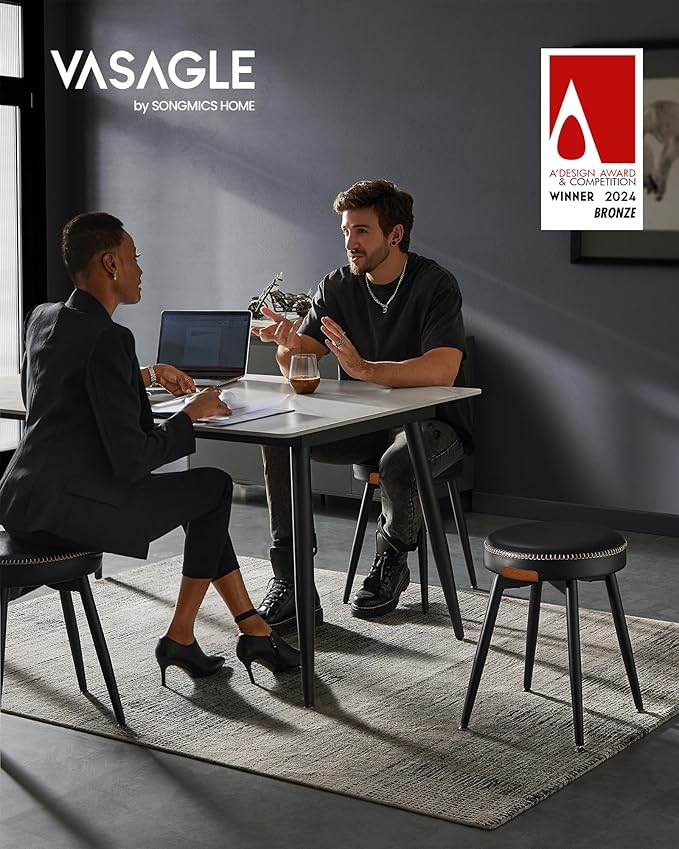 VASAGLE EKHO Collection - Dining Chairs Stools Set of 4, Upholstered Kitchen Chairs, Vanity Stools, Synthetic Leather with Stitching, Mid-Century Modern, 19-Inch Tall, Easy Assembly, Ink Black