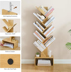 Hoctieon 9 Tier Tree Bookshelf, Tall Bookcase with Drawer, Wood Book Shelf, Modern Floor Standing Bookshelves, Book Organizer Shelves for Bedroom, Living Room, Home Office, Yellow