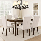 Set of 4 Beige Upholstered Dining Chairs, Farmhouse Kitchen Chairs with High Back Support, Solid Rubberwood Legs, Comfortable Padded Seat, Bronze Nailhead Trim, Dining Room Chairs for Family Meals