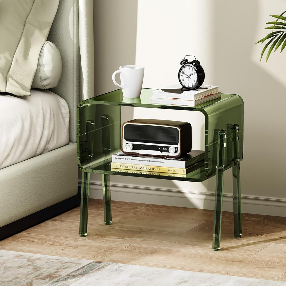Acrylic Side Table, 2-Tier End Table with Open Storage for Small Spaces, Clea...