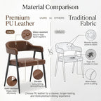 HNY Modern Dining Room Arm Chairs Set of 6, Retro Faux Leather Upholstered Barrel Dining Chairs with Arms Mid-Century Brown Accent Chair with Metal Legs, Open-Back Kitchen Side Chair for Living Room