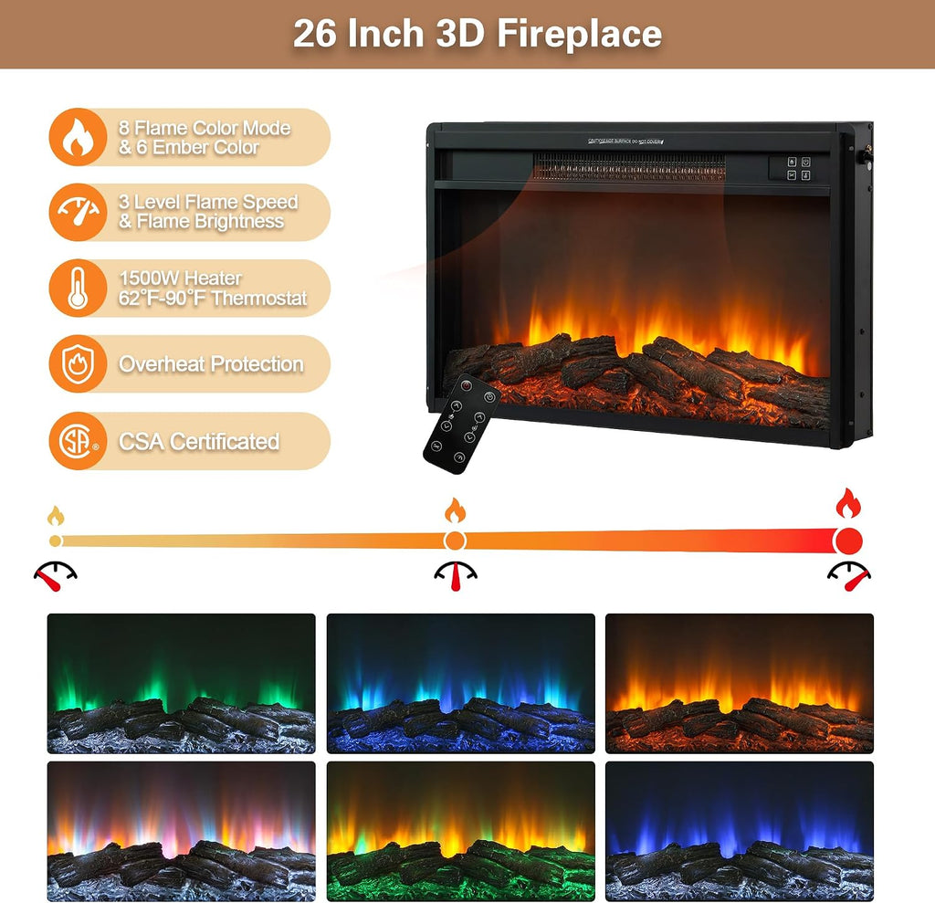 Fireplace TV Stand for up to 80 Inch TVs, 32’’ Tall LED Entertainment Center with Electric Fireplace, Farmhouse TV Console Table w/Sliding Barn Door & Window for Living Room, Brown