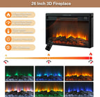 Fireplace TV Stand for up to 80 Inch TVs, 32’’ Tall LED Entertainment Center with Electric Fireplace, Farmhouse TV Console Table w/Sliding Barn Door & Window for Living Room, Brown