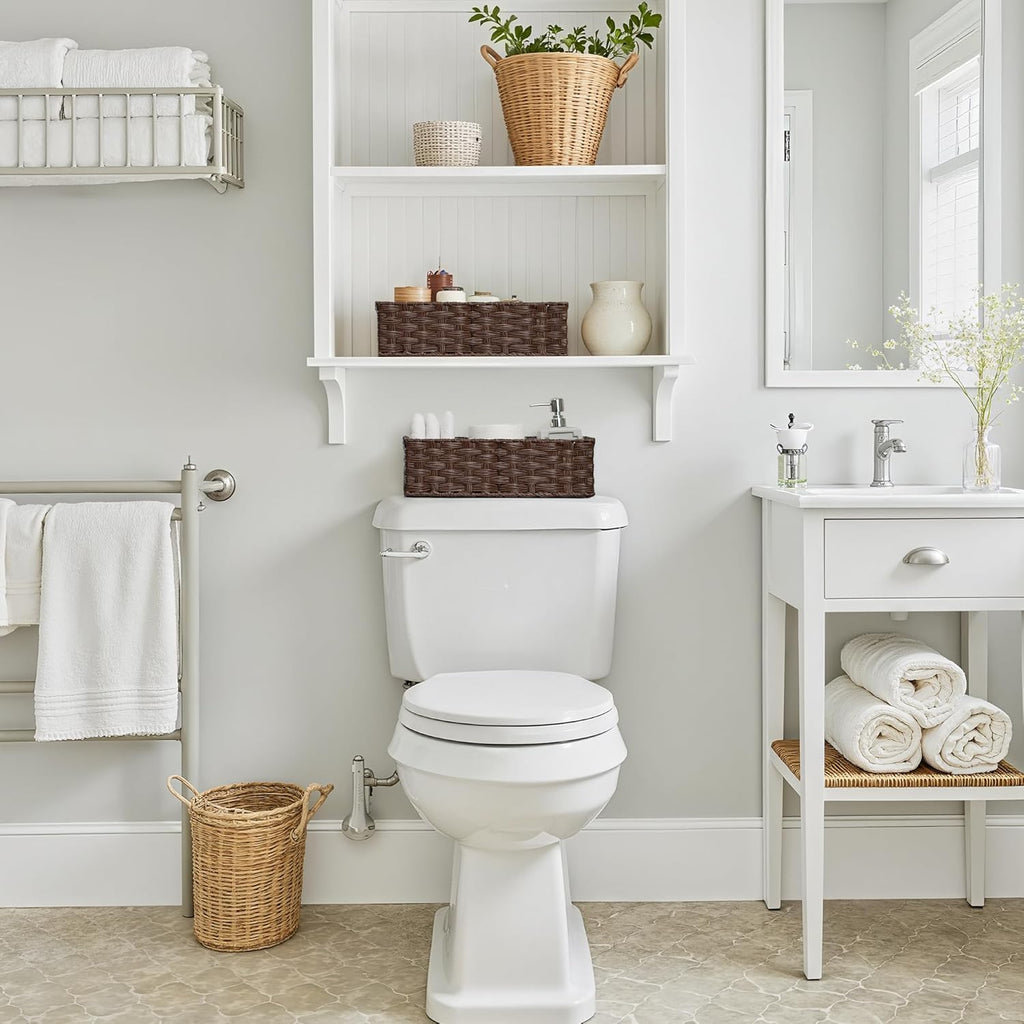 GRANNY SAYS Bathroom Baskets for Organizing, Wicker Baskets for Shelves, Toilet Storage Basket with Dividers, Small Basket for Organizing, Brown, 2-Pack