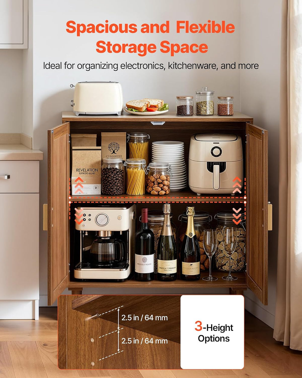 VEVOR Rattan Cabinet, Rattan Storage Cabinet with 2 Magnetic Doors and Adjust...