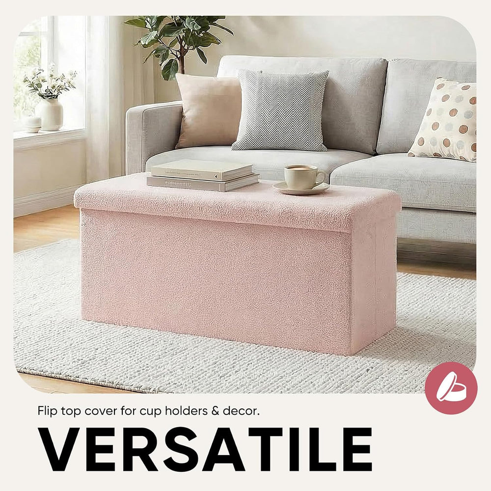 30 Inches Storage Ottoman Bench - Square Ottoman with Sherpa Top,Storage Benc...