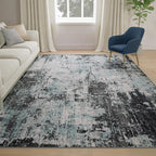 Washable Area Rugs 4'x6' Non-Slip Modern Abstract Soft for Living Room Entryway Bedroom Nursery, Print Pattern, Blue Black Teal