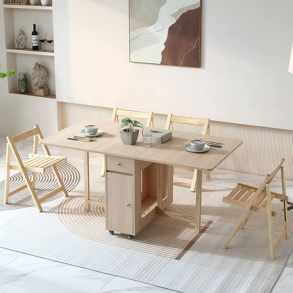COMUHOME Drop Leaf Folding Dining Table with Storage, Wheels, Space Saving | ...