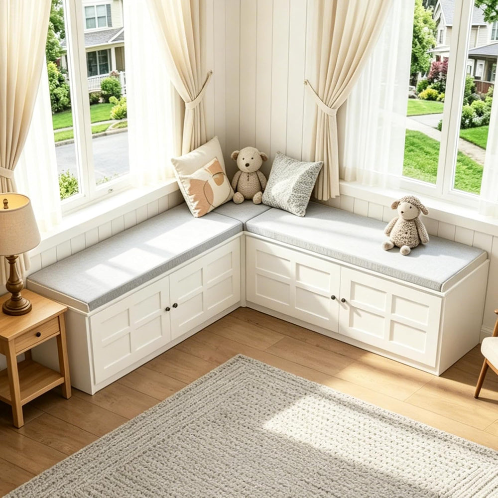 L-Shape Storage Bench with Cushion, Backless Corner Dining Nook Bench with Hi...