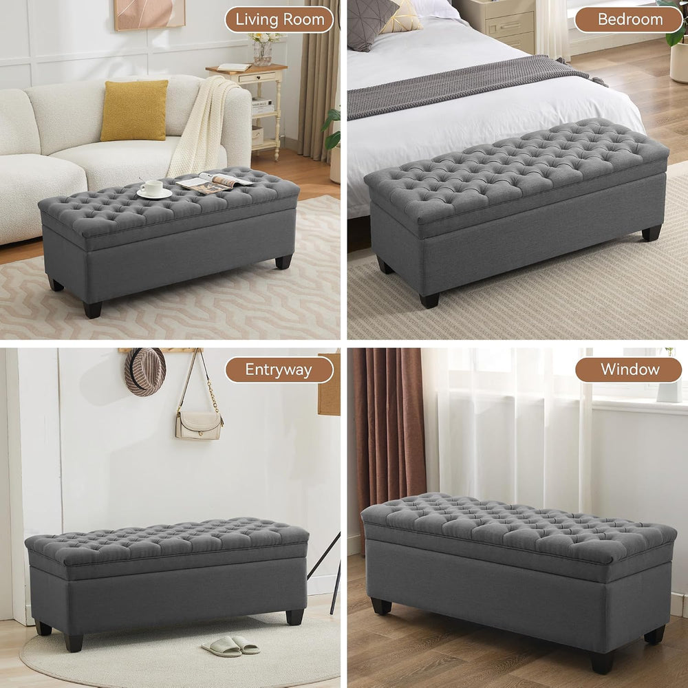 WUTUTUEE 51" Fabric Storage Ottoman Bench, Upholstered Rectangle End of ...