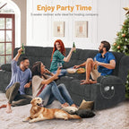 Recliner Sofa with Storage Console, Flip Middle Backrest Design 3 Seat Reclining Sofa with Storage Drawer, USB Ports & Cup Holders, Manual Couch for Living Room (Gray, 3 Seater + Console)