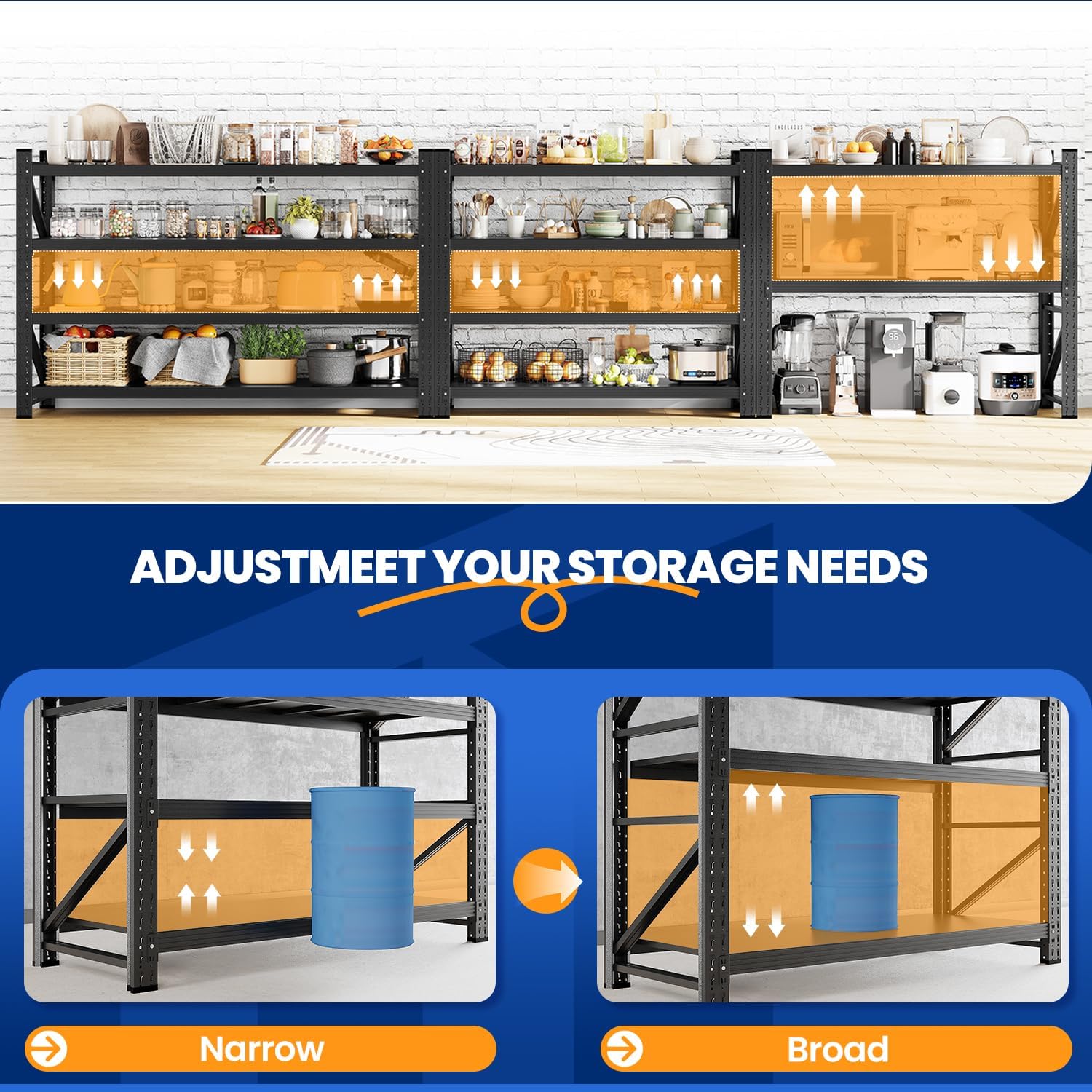 MIIIKO 79" W Storage Shelves,6800LBS Metal Garage Storage Shelving,Heavy Duty Adjustable Unit Storage Shelves for Warehouse,Basement,79" W x 24" D x 79" H,Black