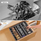 3 Packs Fabric Belt Organizer, 6 Grids Belt Organizer for Closet and Drawer, Foldable Dresser Drawer Organizers, Tie Storage -Dark Grey