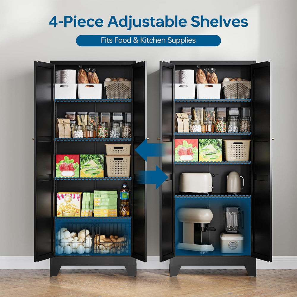 PEUKC 75" Farmhouse Metal Storage Cabinet with Doors and 4 Adjustable Sh...