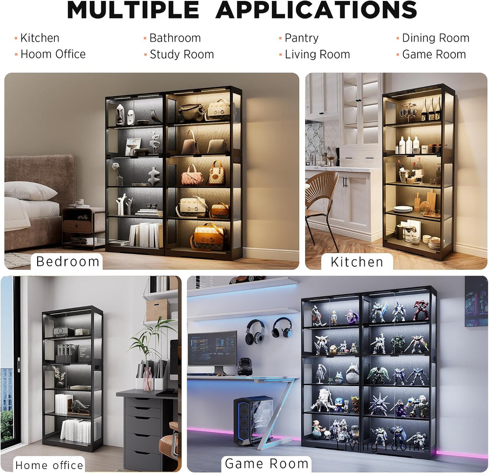 Display Cabinet with Glass Doors, 5-Tier 65" Glass Display Cabinet with ...