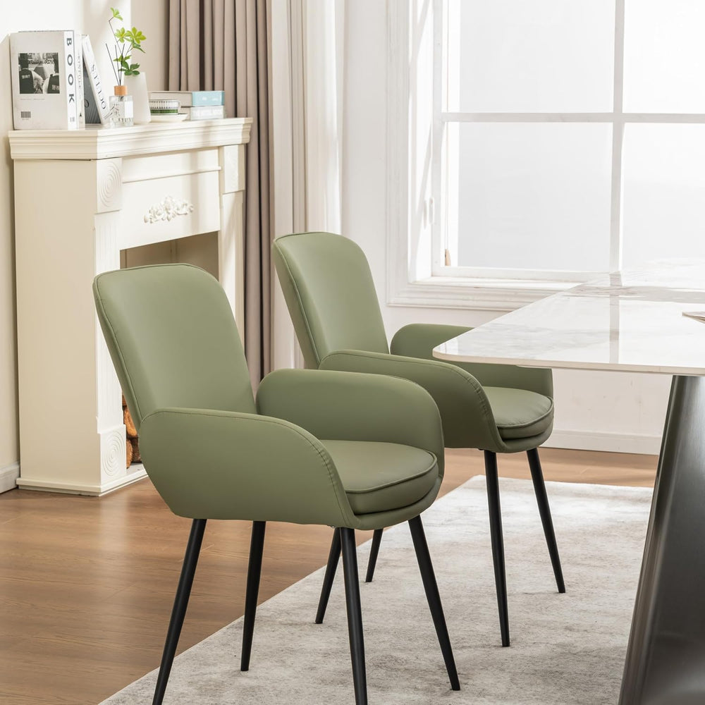 VKNOW Modern Faux Leather Dining Chairs Set of 2 with Armrest, Green | Armed ...