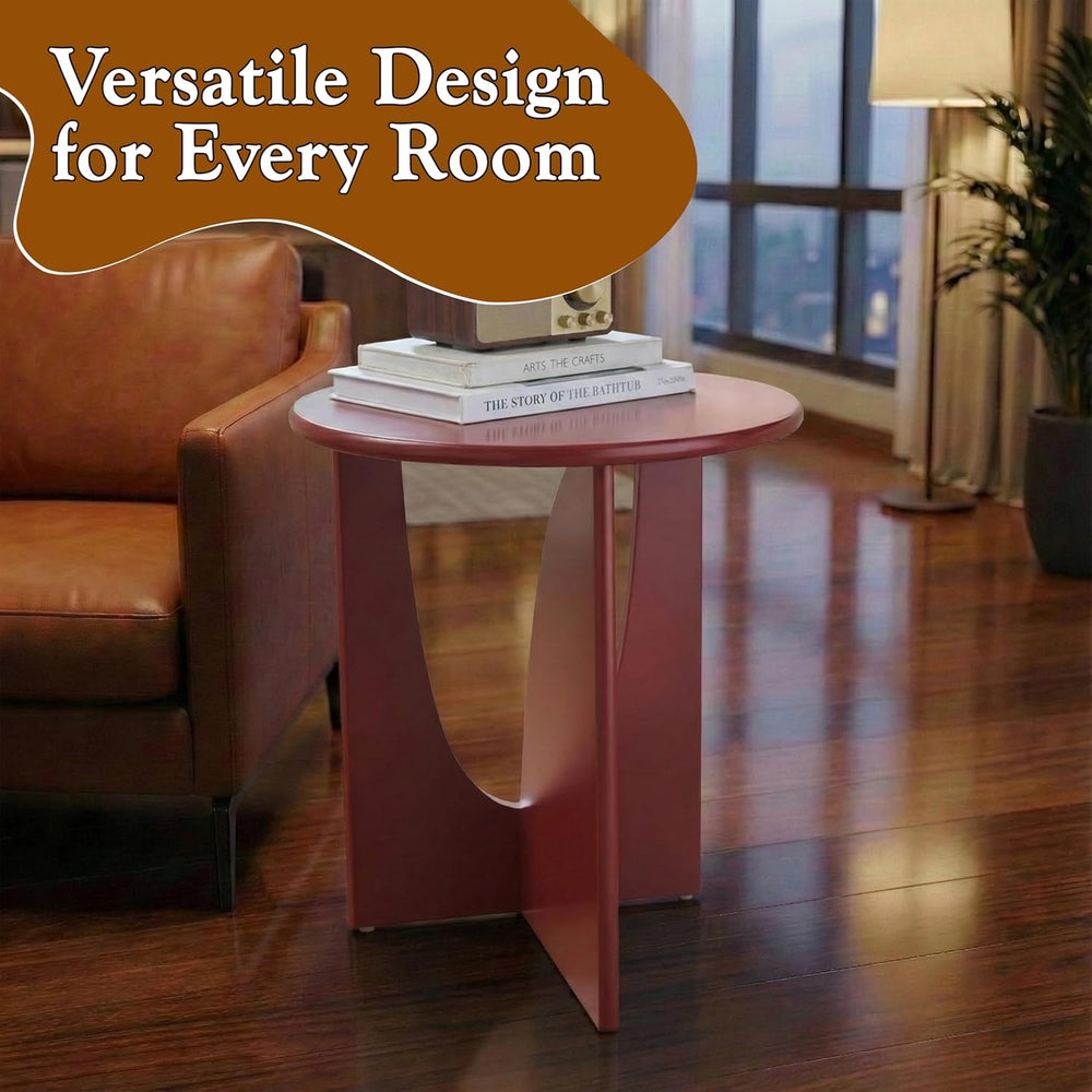 KB Designs - Side End Table Modern Round Wood Accent Table with Sculptural U ...