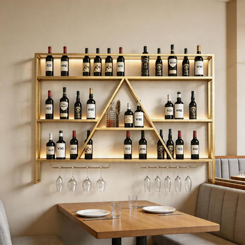 SEIFE Wall Mounted Bar Shelves with LED Lights, 3-Tier Industrial Metal Liquo...