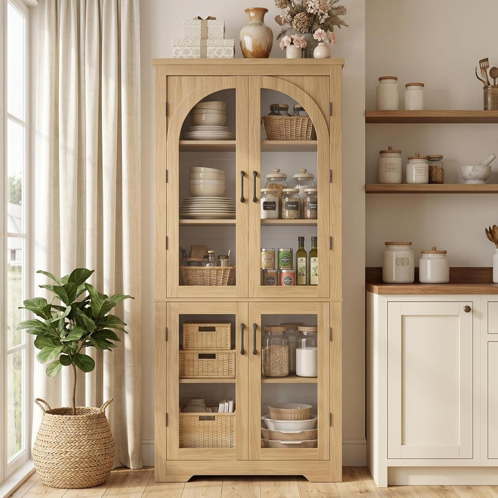 70" Kitchen Pantry Storage Cabinet - Modern Display Pantry Storage with ...