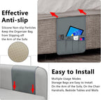 TV Remote Control Holder Couch Caddy, Non-slip Bedside Caddy Organizer with 5 Pockets for Key Glasses Phone Magazine Holders (Gray, 35"x12.4")
