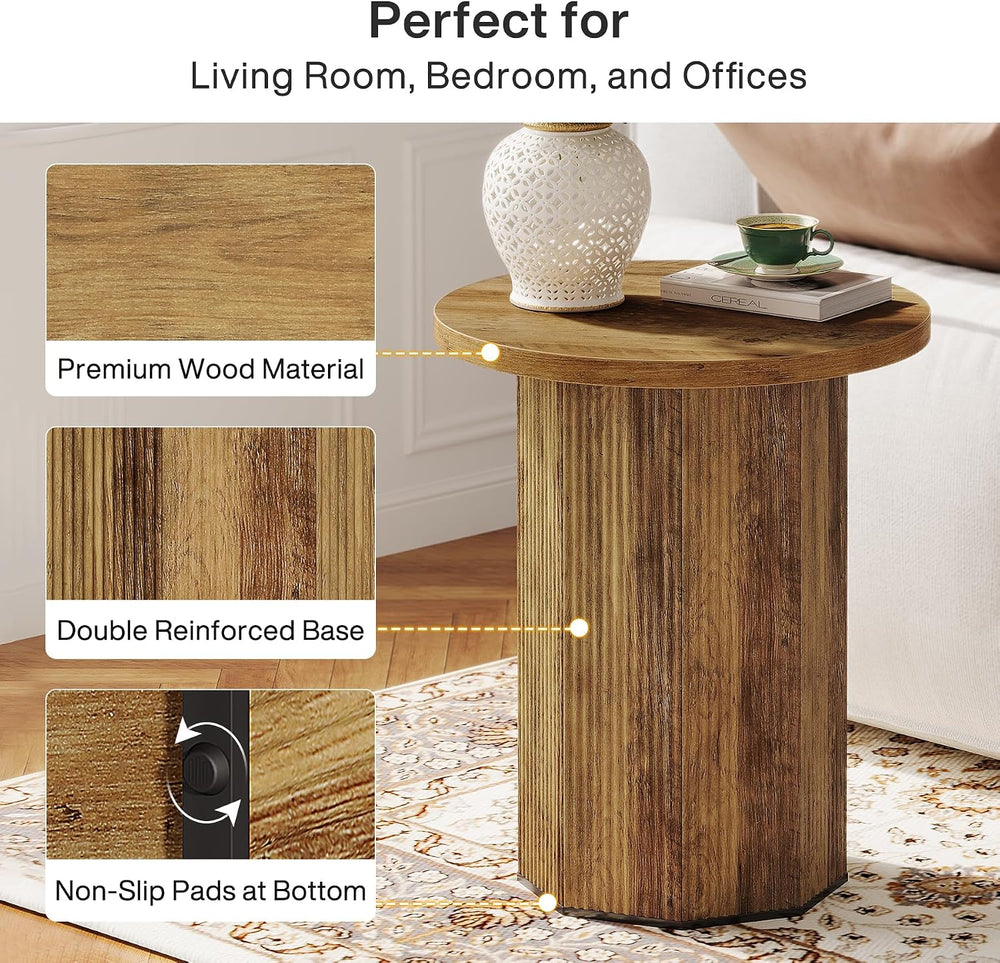 Tribesigns Round End Table, Farmhouse Fluted Side Table with Pedestal Base, W...