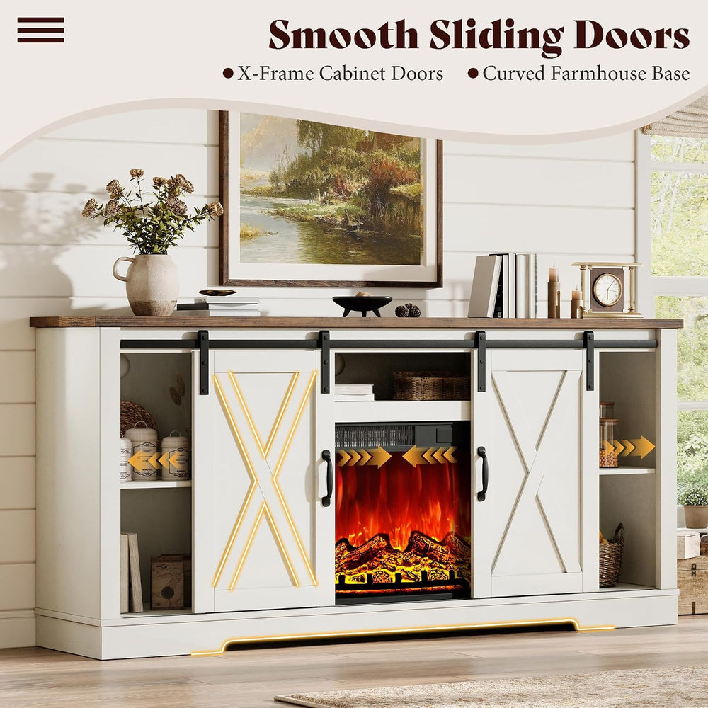AMERLIFE Fireplace TV Stand with Sliding Barn Door for TVs up to 75" | F...