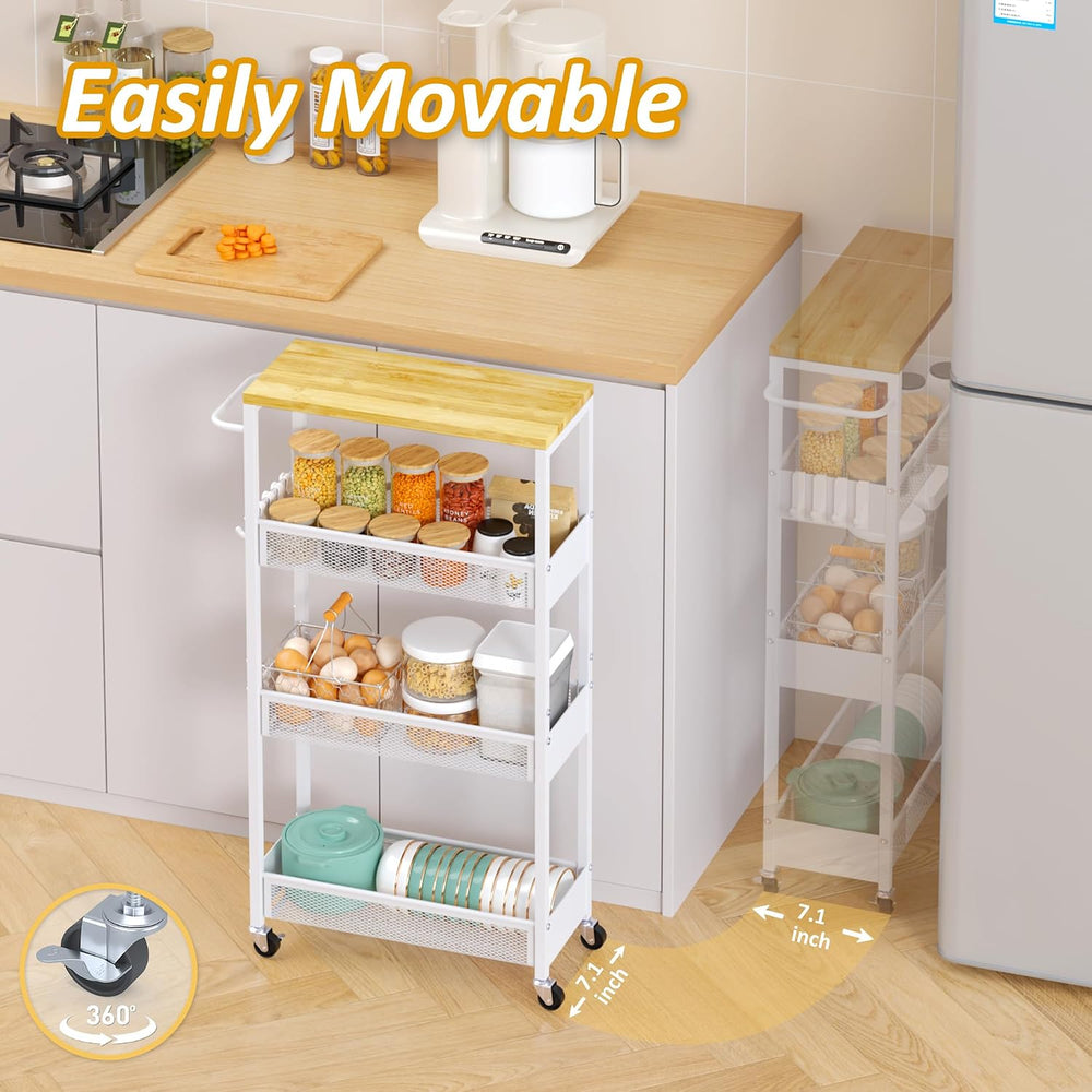 Vincona 7.1" Wide Slim Storage Cart on Wheels, 4 Tier Metal Narrow Rolli...