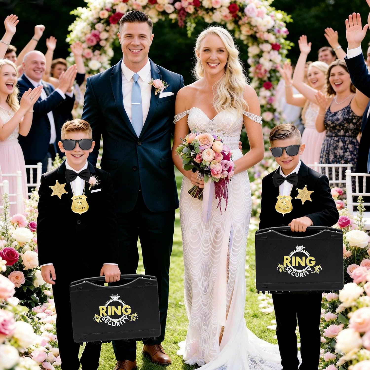 Ring Security Wedding Ring Bearer Aluminum Briefcase-Padded Slits Holder Ring Bearer Gifts Security Box for Proposal Ceremony Wedding Day,Security Badge Props for Boys Kid
