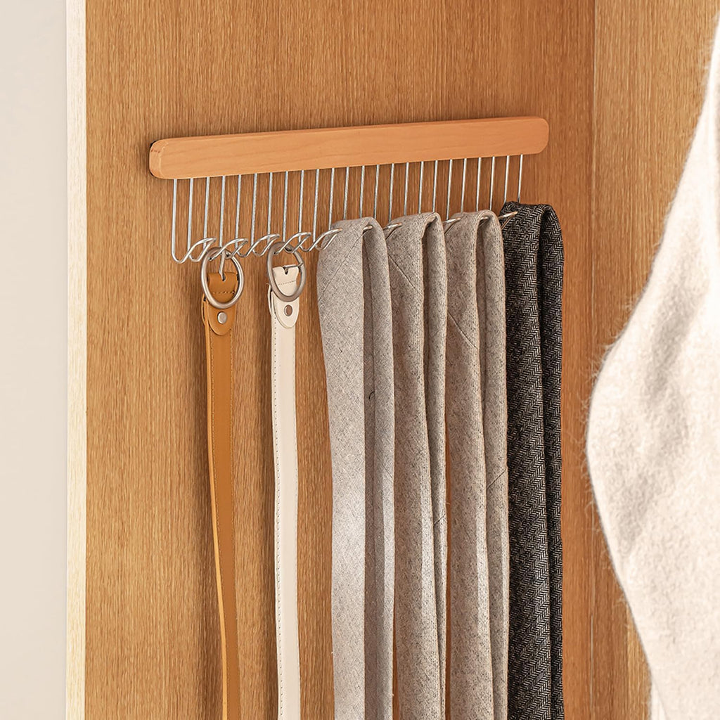 Pull Out Belt Rack for Closet, Sliding Hooks Hanger Rack for Bras Ties Tank Top Scarf Jewelry, Space Saving Organizr for Wardrobe Cabinet, Left Side 8 Hooks Rail, 2 Pcs