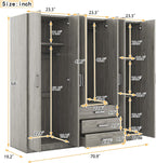 SOFTSEA 6 Doors Armoire Wardrobe Closet with Drawers, 70.9" Large Armoire Wardrobe Cabinet with Storage Shelves and 3 Hanging Rods, Bedroom Clothes Cabinet Organizer (Grey)