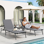 Amopatio Outdoor Lounge Chairs Poolside Chaise Lounge for Patio Set of 2 | with Side Table Foldable Stackble Fully Assembled Weather Resistant 5-Position Adjustable Backrest 400LBS Capacity