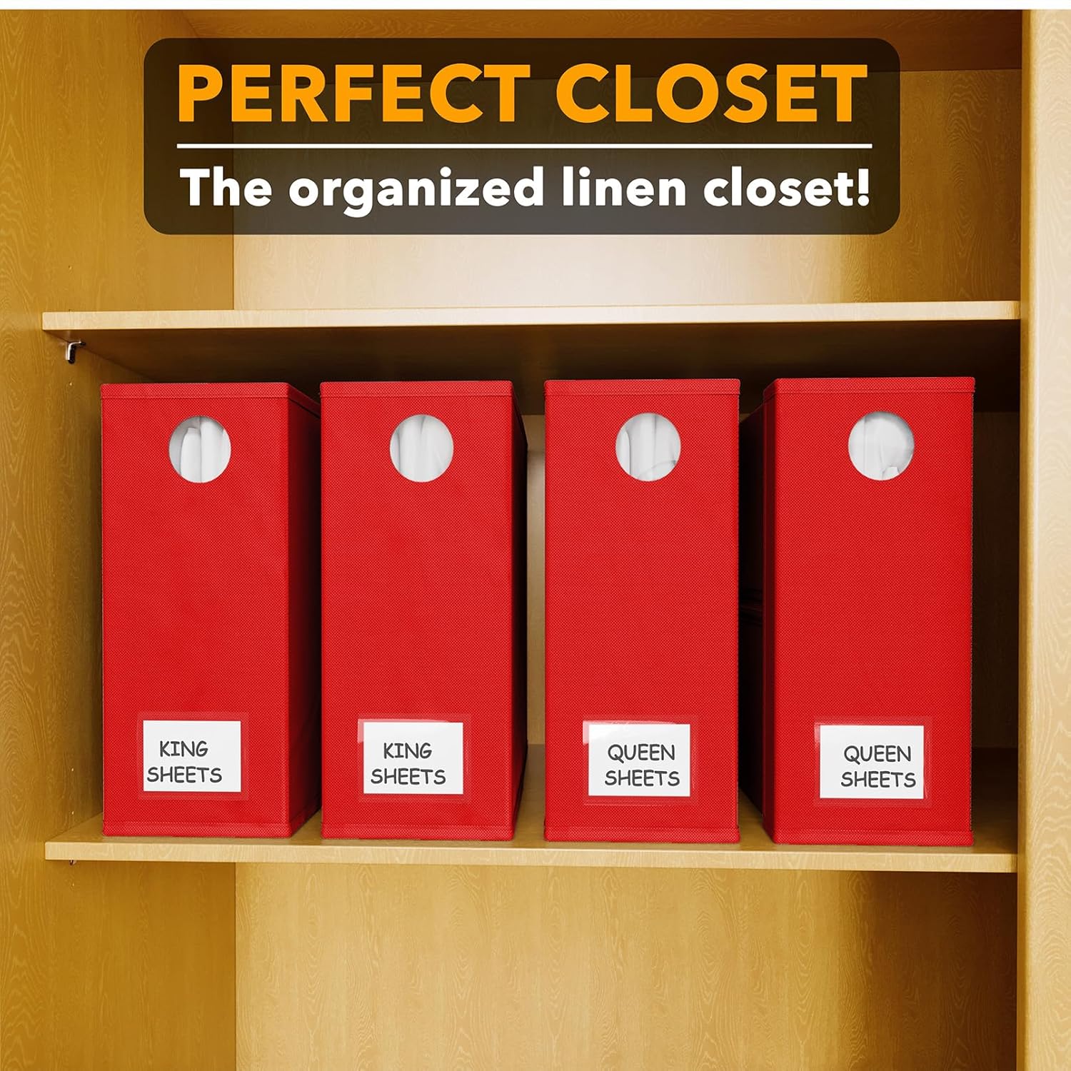SpaceAid 4 Pack Bed Sheet Organizers and Storage, Foldable Sheet Organizer for Linen Closet, Sheets Set Folder Keeper with Window XL (Queen & King Size) Bedding Container (Red, 4 Pack)