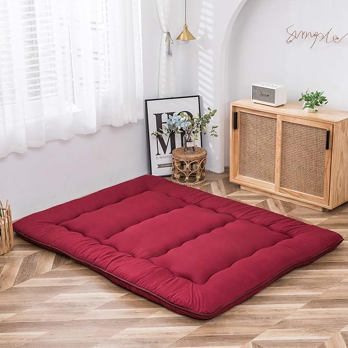 MAXYOYO Japanese Floor Mattress Futon Mattress, 4" Thicken Tatami Mat Sleeping Pad Foldable Roll Up Mat Boys Girls Dormitory Pad Kids Floor Lounger Pillow Bed, Charcoal Grey, Queen Size