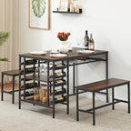 Garvee Dining Table Set for 4, Kitchen Table Set for 4 with 2 Benches, 3 Piece Dining Room Table Set for Small Space Apartment, Retro Brown