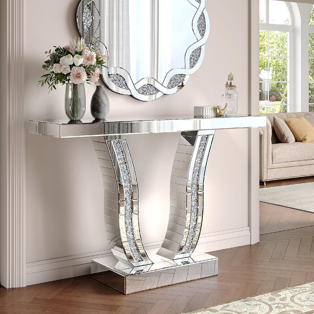 43.3'' Mirrored Console Table Silver Mirrored Entryway Sofa Table for...