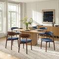 HULALA HOME Dining Chairs Set of 6 Mid-Century Modern Fabric Upholstered Dining Room Chairs Kitchen Side Chair with Open Curved Back, Walnut Rubber Wood Legs, Dinner Chairs for Living Room, Admiral
