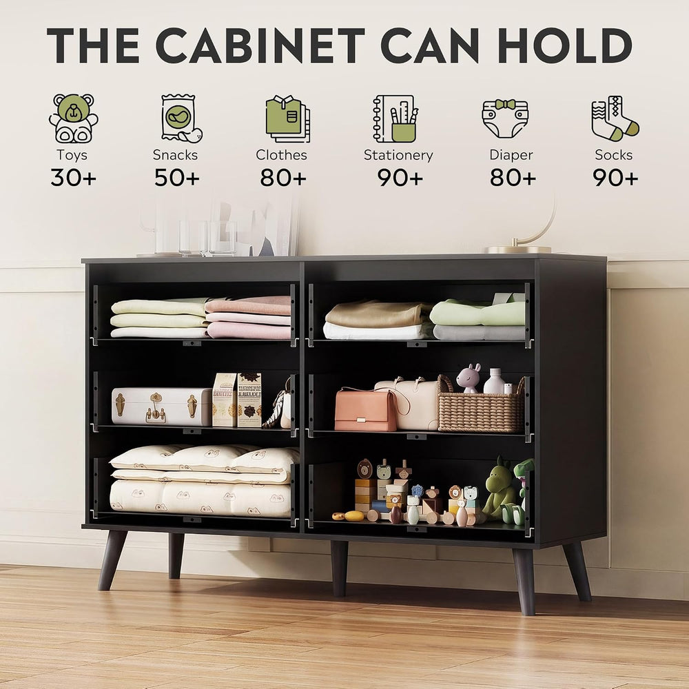 6-Drawer Moden TV Stand | Tall TV Console with Sturdy Metal Handles for Livin...