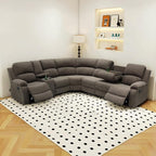 Manual Recliner Sectional Sofa Set, Corduroy L Shaped Living Room Furniture Sets, Reclining Corner Couch Set with Drop-Down Table/Storage Console/Cup Holders for Home Office (Peanut, Sectional)