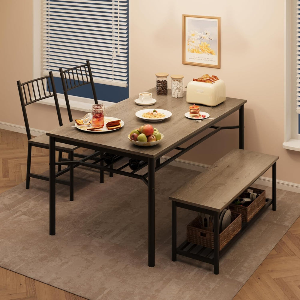 Garvee Dining Table Set for 4 with Bench and Chairs, 4-Piece Kitchen Table Se...