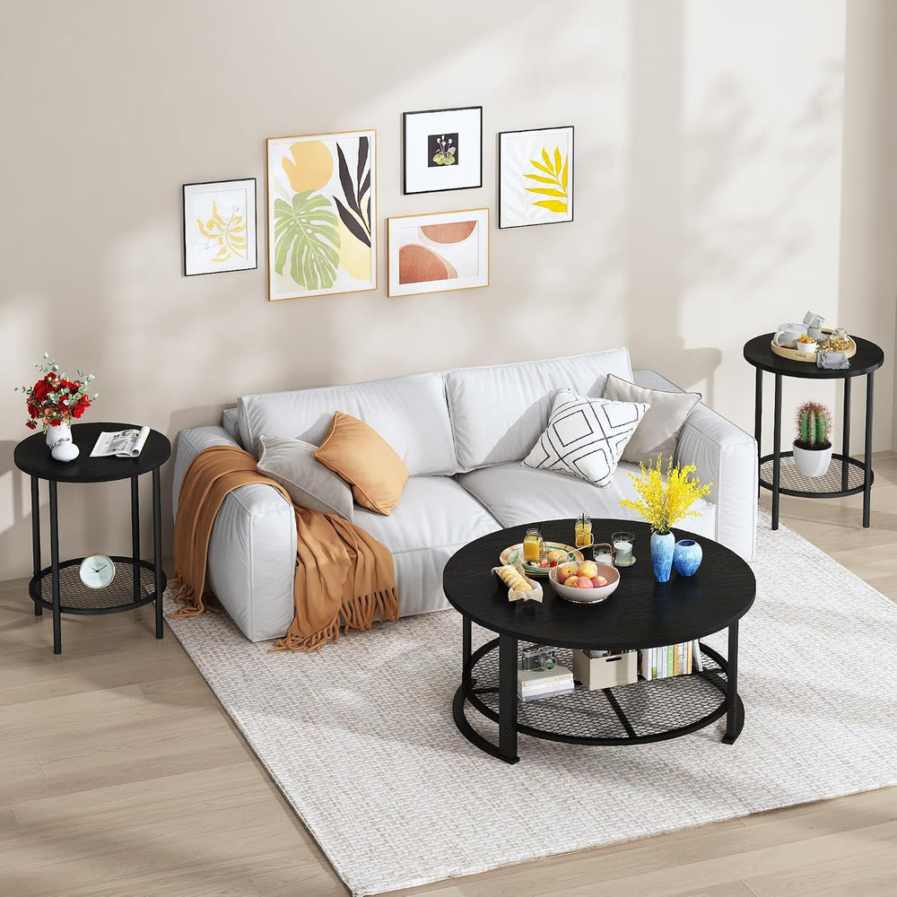 DKLGG 3-Piece Coffee Table and End Table Sets for Living Room, Round Coffee T...