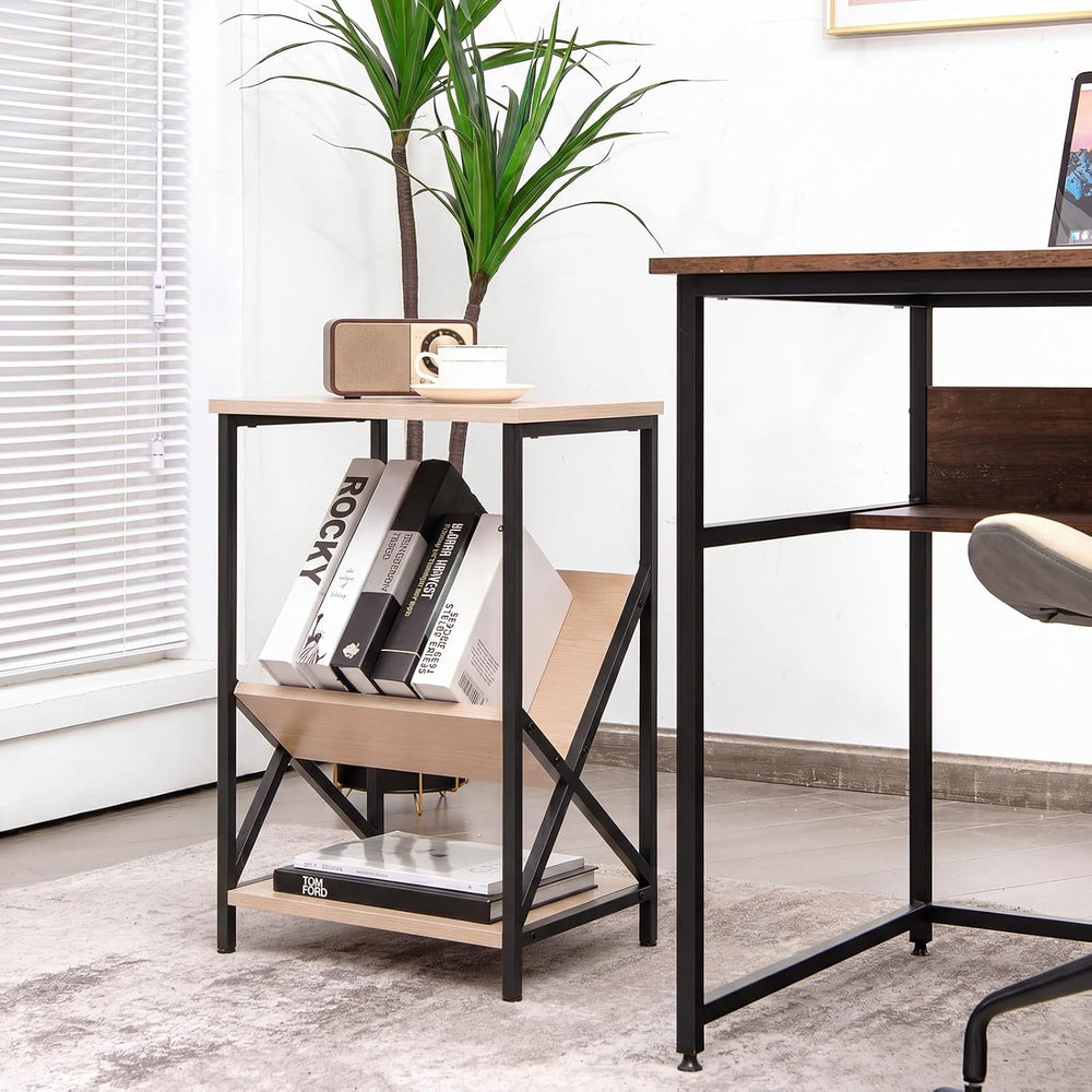 Tangkula Industrial Side Table, 3-Tier Accent End Table with Small Book Recor...