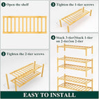 Smiry Shoe Rack, 5 Tier Thick Bamboo Shoe Organizer, Stackable Free Standing Wooden Shoe Storage Shelf for Closet, Entryway, Front Door Entrance, Natural
