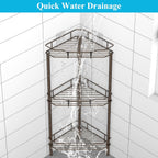 3 Tier Floor Standing Corner Shower Caddy Organizer Shelf with Hooks, Bathroom Shelves Stand Rack, Bronze