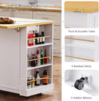Rolling Kitchen Island with Drop Leaf & Power Outlet, Large Kitchen Islands Cart on Wheels, Movable Kitchen Island with 5 Open Storage Shelves & Towel Rack for Kitchen, Dining Room, 53-Inch, White