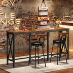 CHOEZON Bar Table and Chairs Set, Counter Height Table and Chairs, with X-Shaped Supports, 1 Pub Table and 2 Chairs, for Dining Room, Living Room, Home Bar, Rustic Brown and Black TBT18BF