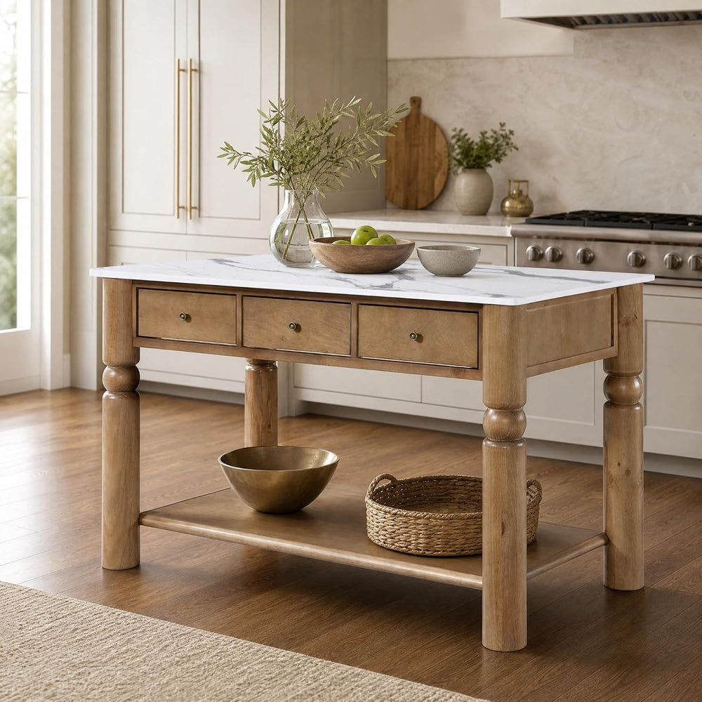 Christopher Knight Home Athen Wooden Kitchen Island with Storage & Marble...