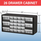 Akro-Mils 26-Drawer Plastic Drawer Storage Cabinet for Garage Organization, Bead Organizer, Building Bricks Storage, Teacher Toolbox, Makeup Organizer, 20" W x 6" D x 10" H, 10726 Black