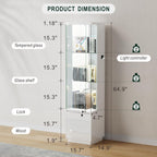 65"H Corner Display Cabinet with Glass Doors and Sensor Lights,lock,White | Lighted Glass Display Cabinet with 3-Tier Glass Shelves,Corner Curio Cabinet with 3 Color Lights for Collectibles